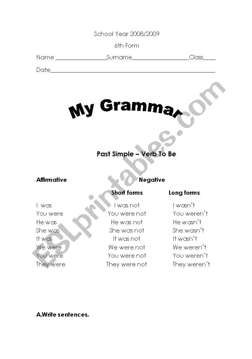 simple past-verb to be worksheet