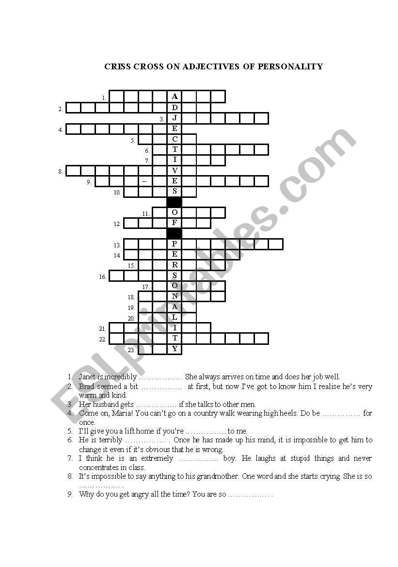 Crossword on adjectives of personality