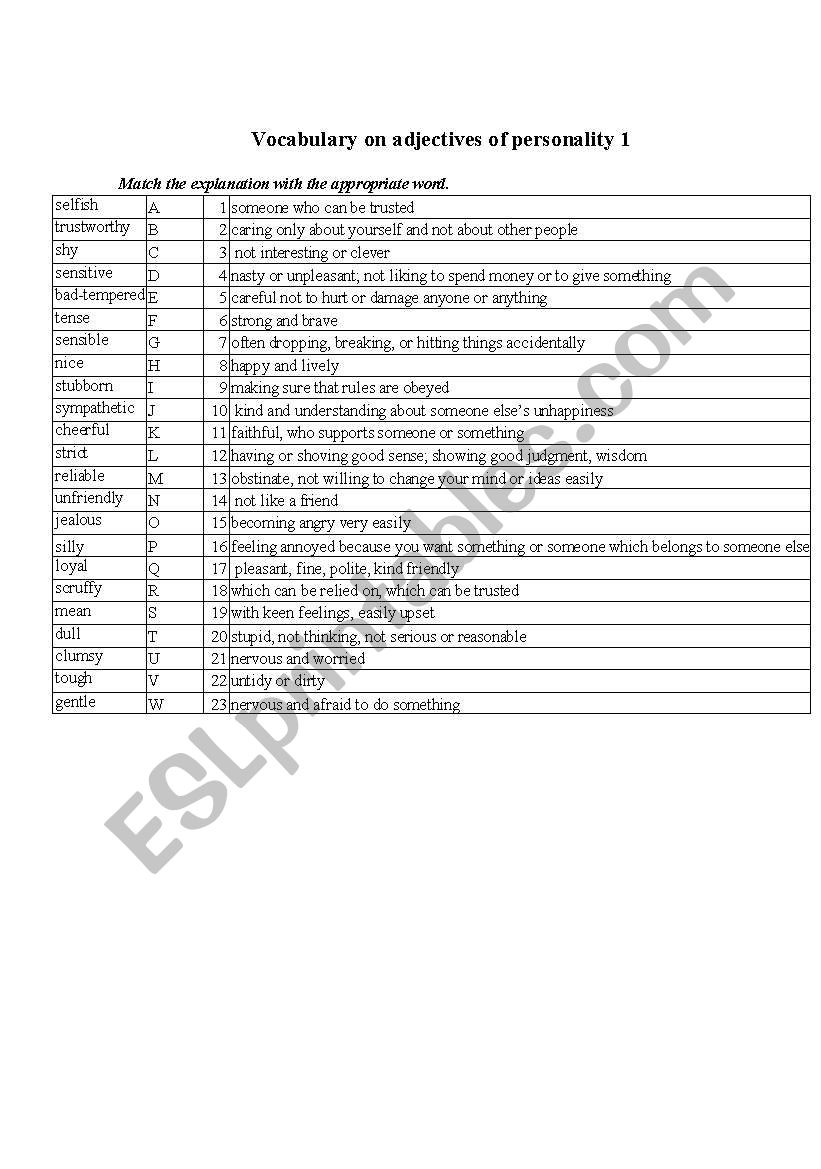 Adjectives of personality worksheet