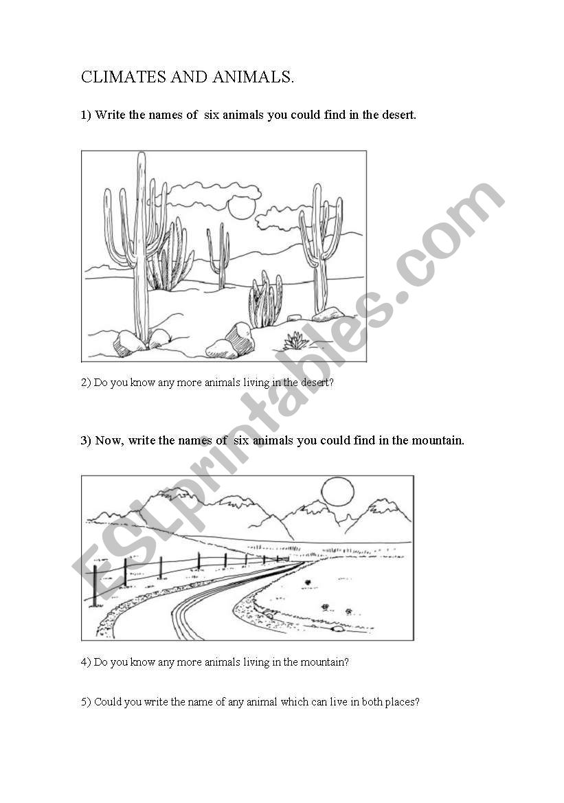 Desert and Mountain animals assesment
