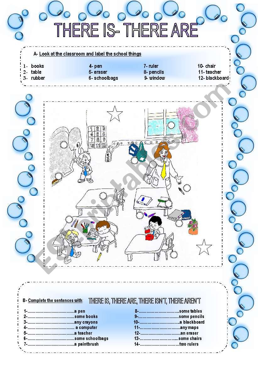 THERE IS- THERE ARE (2 pages) worksheet
