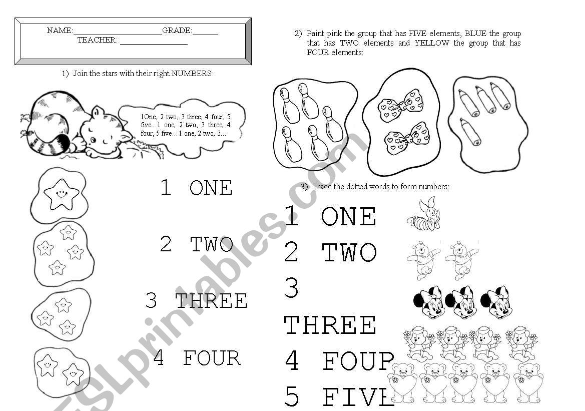 Numbers activities worksheet