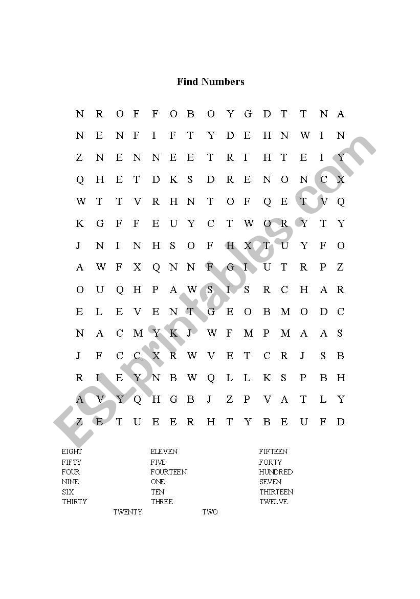 Numbers - Wordsearch worksheet