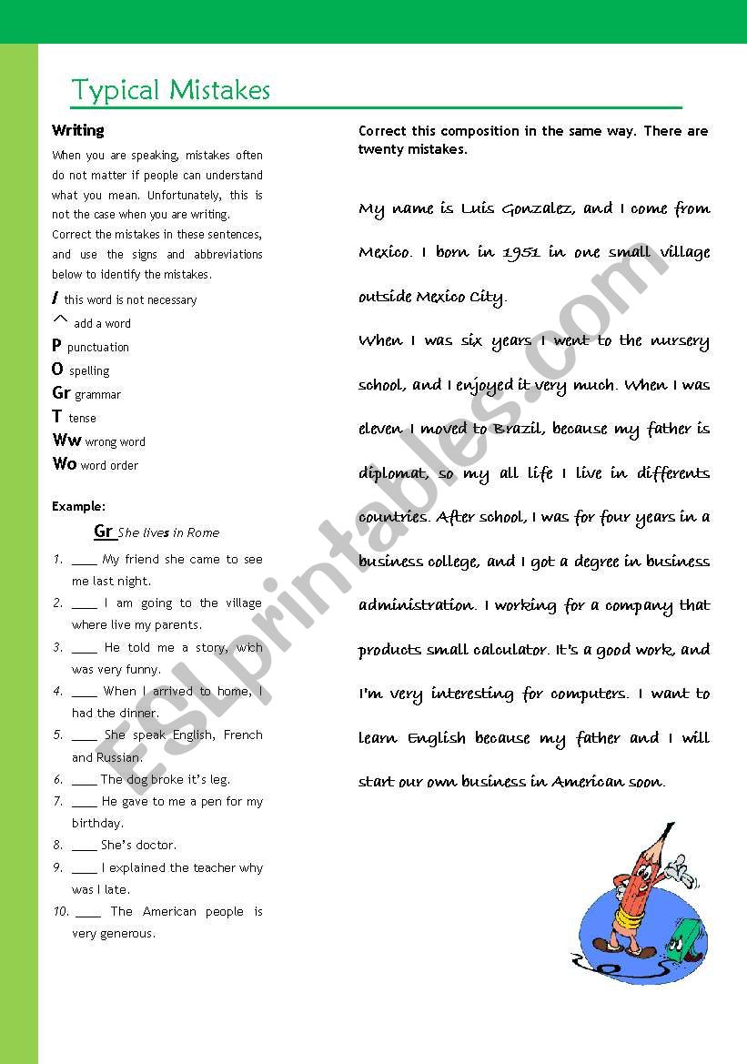 Correction of a composition worksheet