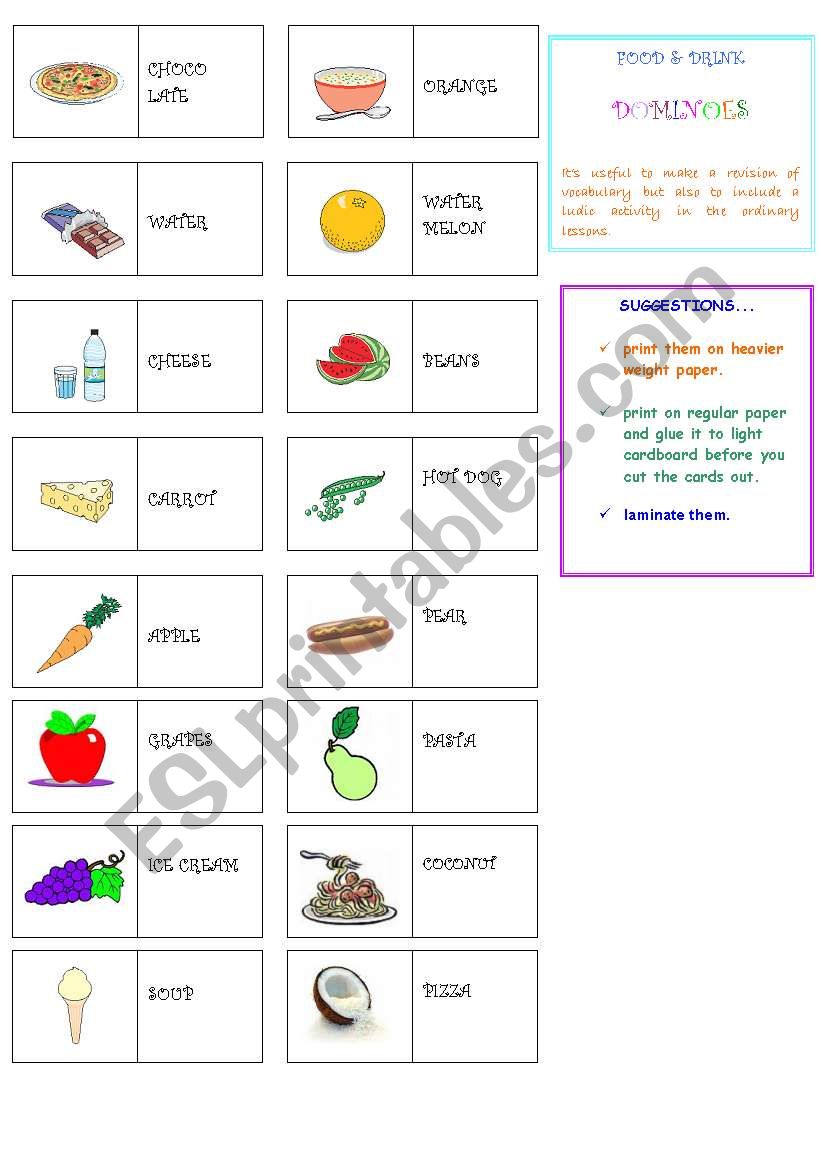 Food and Drink Dominoes worksheet