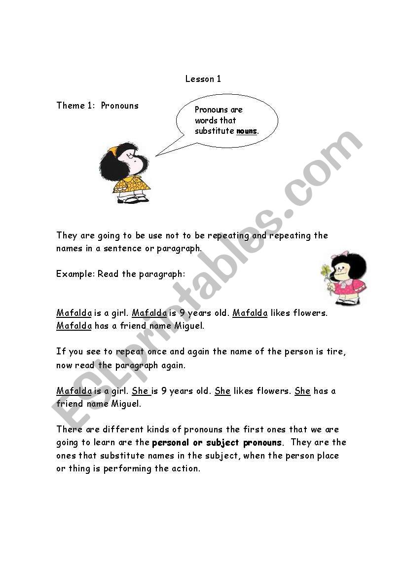 Subject pronouns worksheet