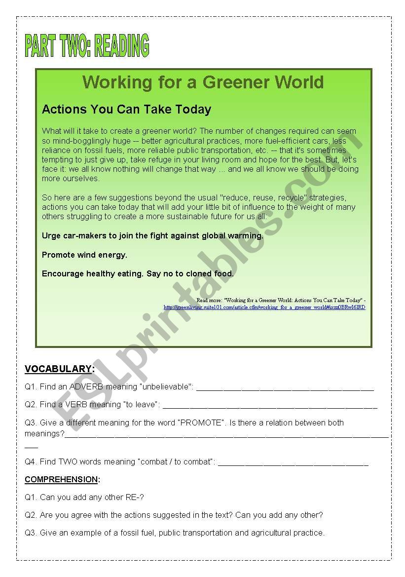 A GREENER WORLD_2 worksheet