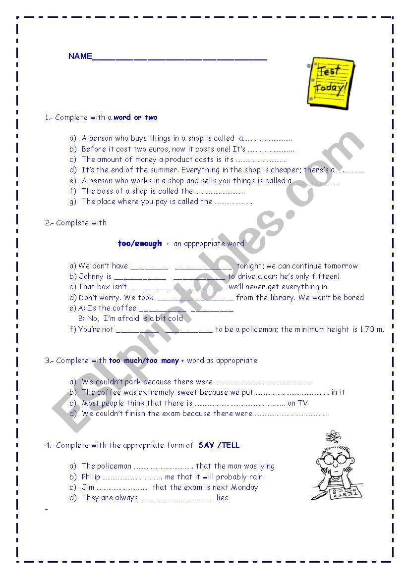 TEST  (3 pages) worksheet