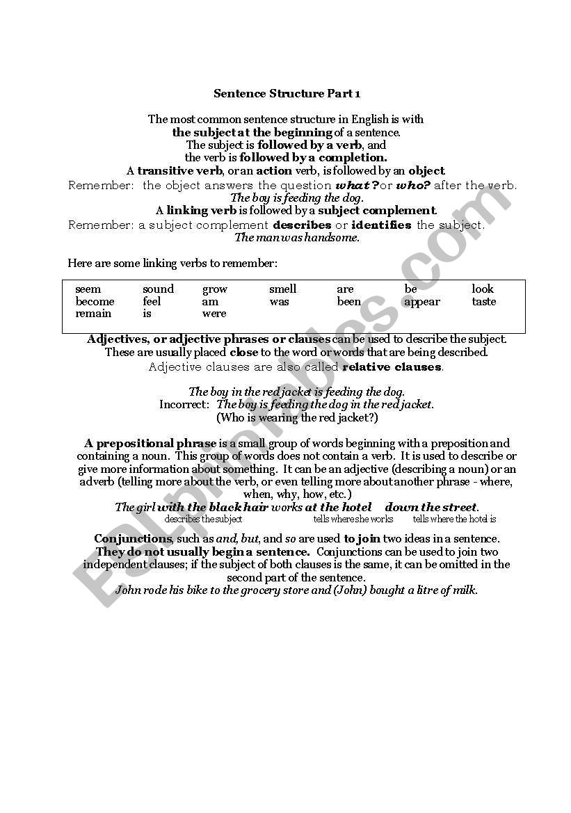 Sentence Structure Parts 1 and 2