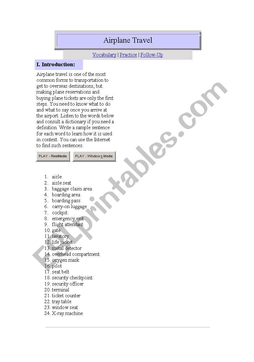 airplane travel worksheet