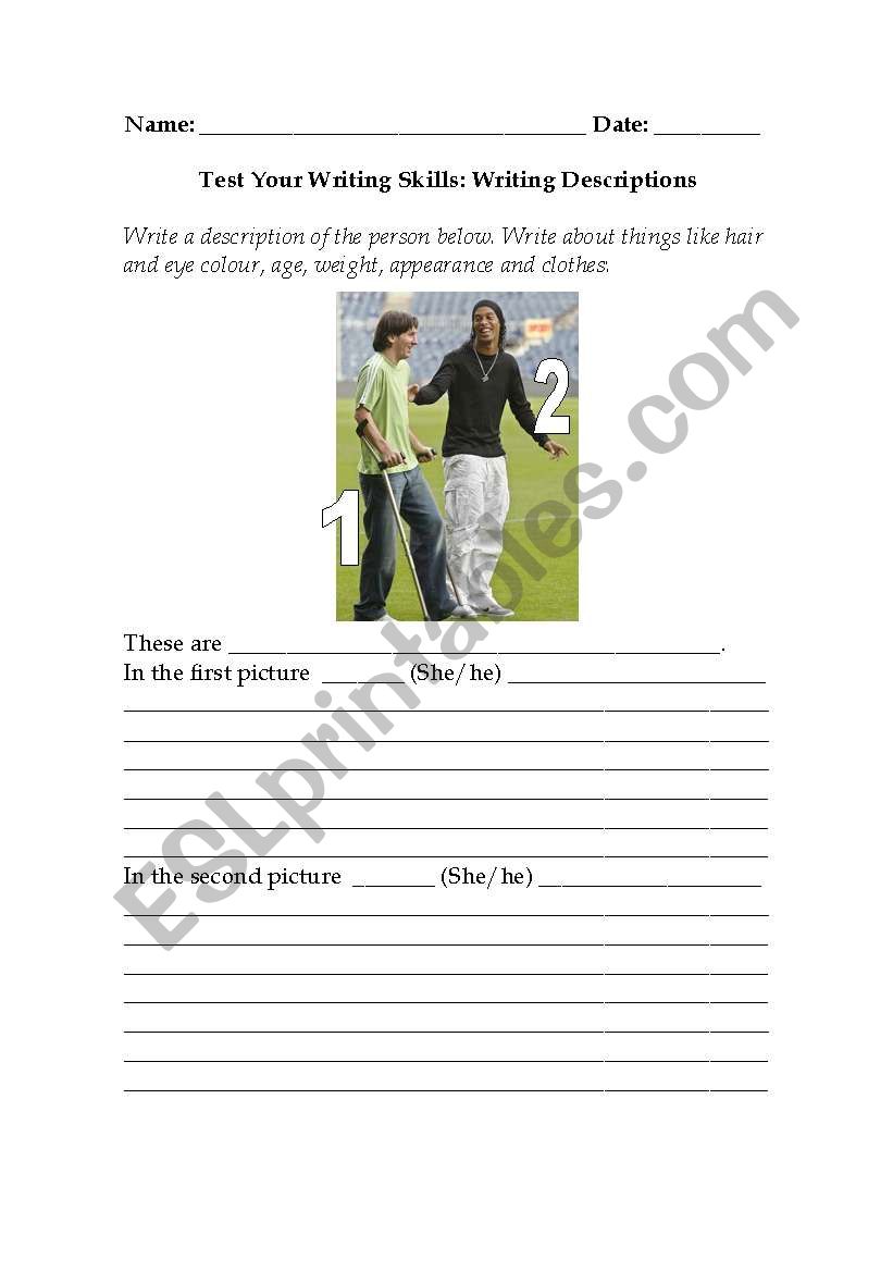 descriptions worksheet