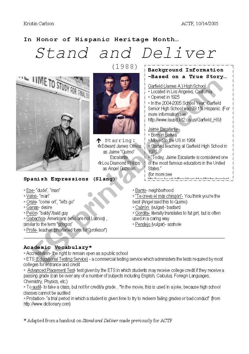 Stand and Deliver Movie Worksheet