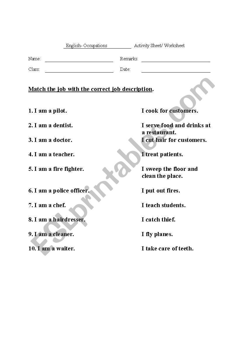 Occupations worksheet