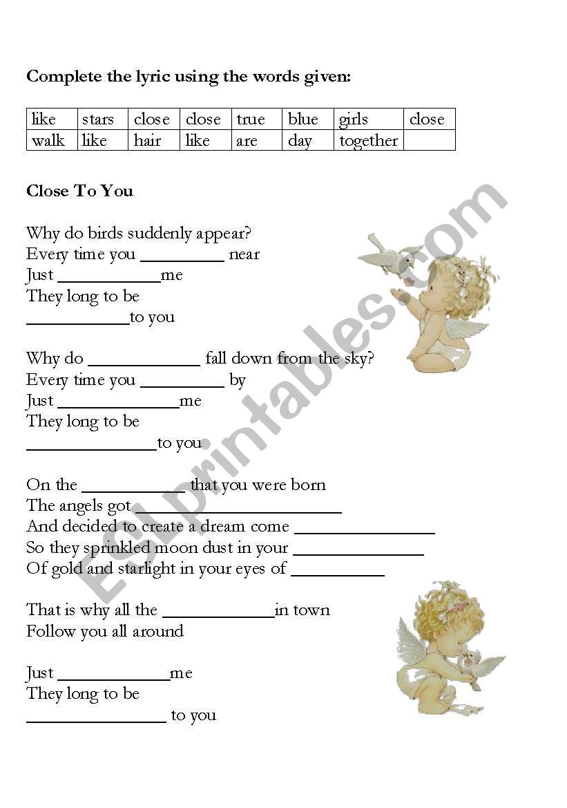 Close to you - The Carpenters worksheet