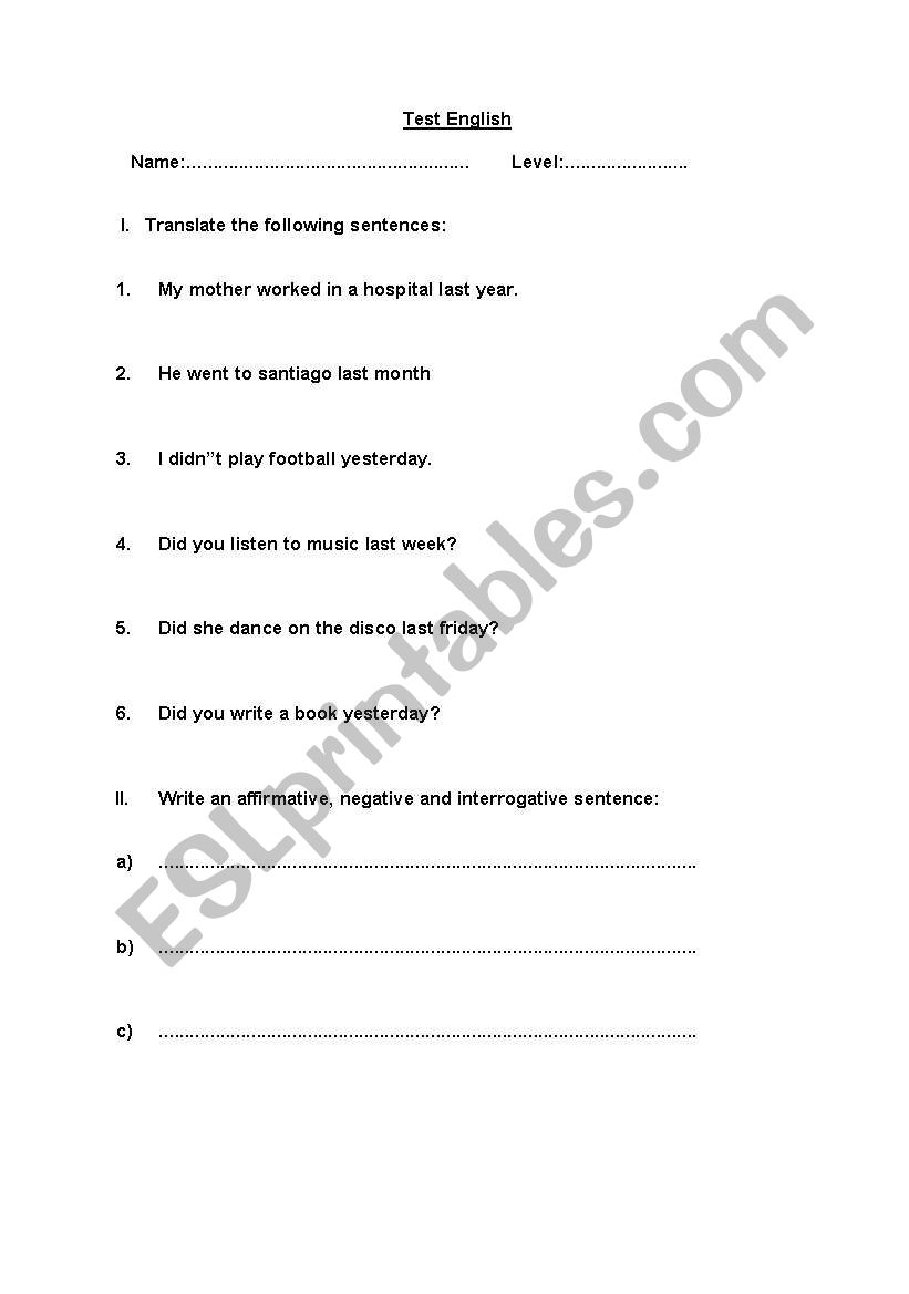 the past tense worksheet