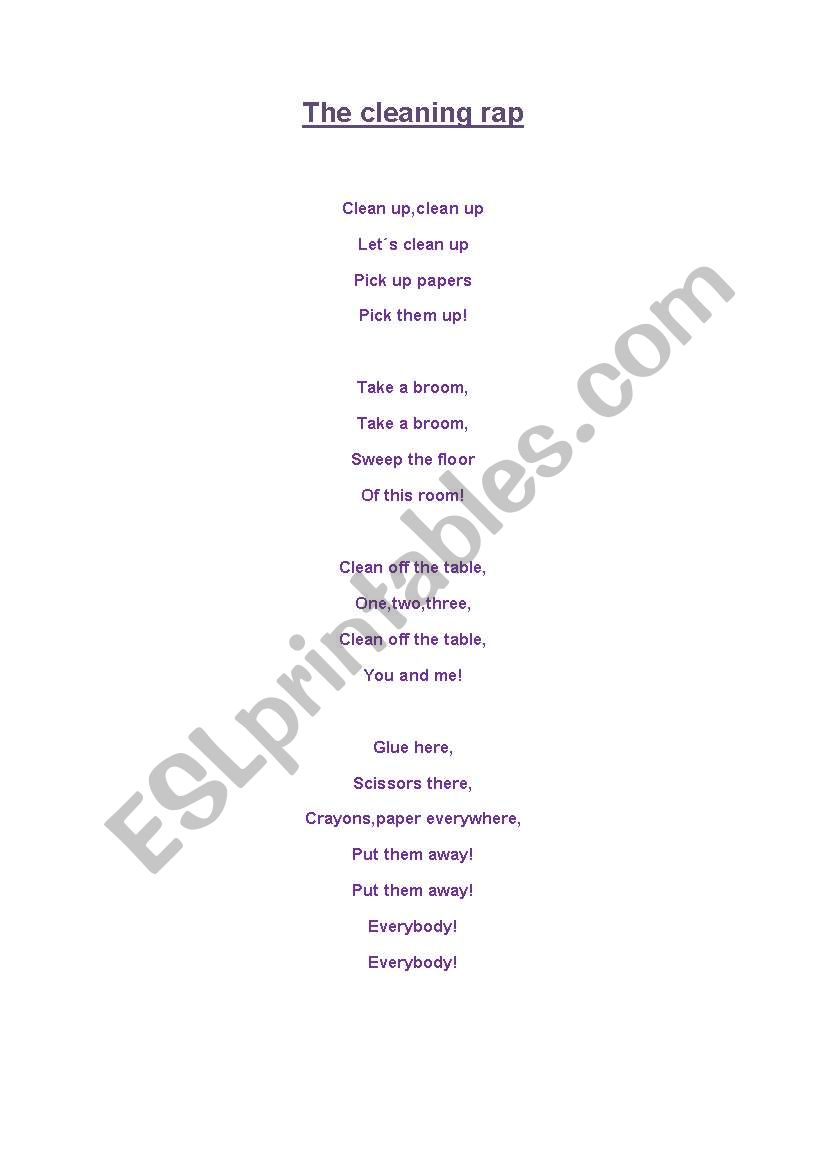 The cleaning rap worksheet