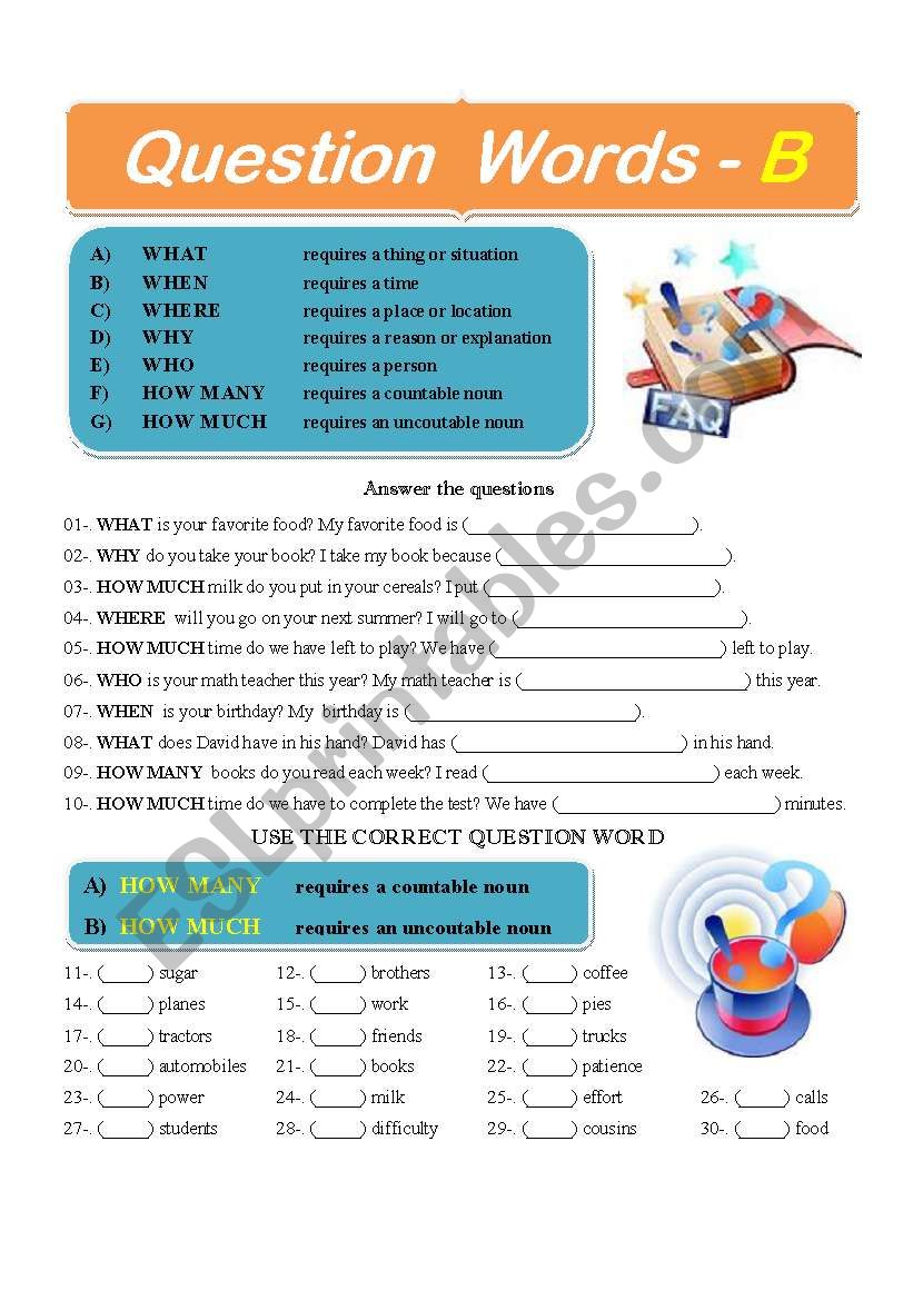 Question Words - B worksheet