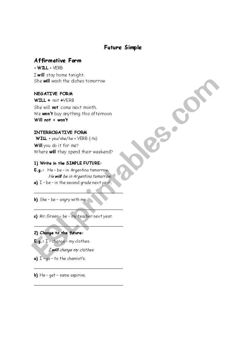 future will worksheet