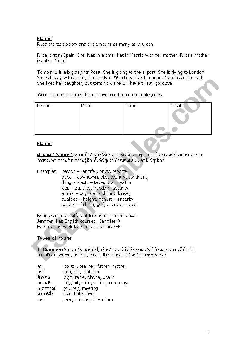 Nouns worksheet