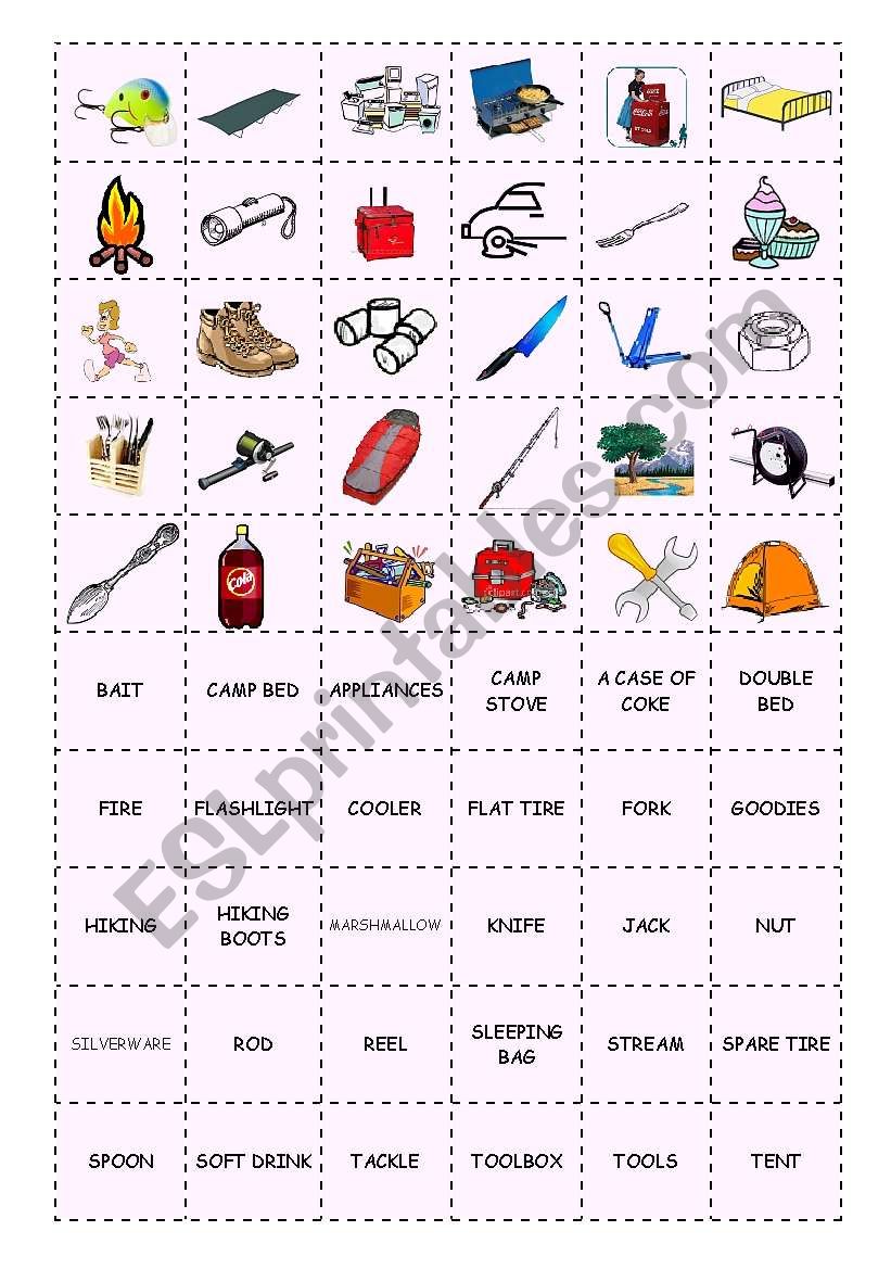 Outdoors - memory game cards worksheet