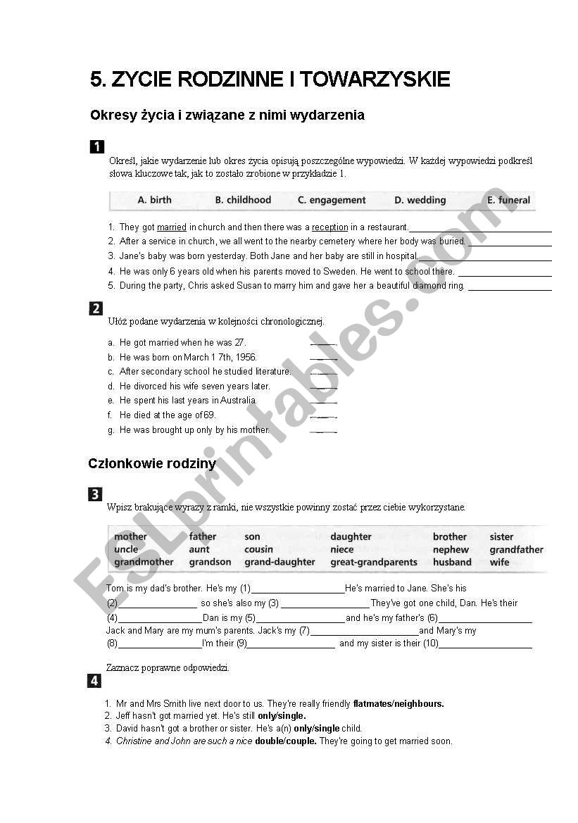 family life worksheet