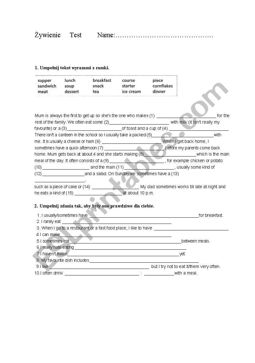 Food worksheet