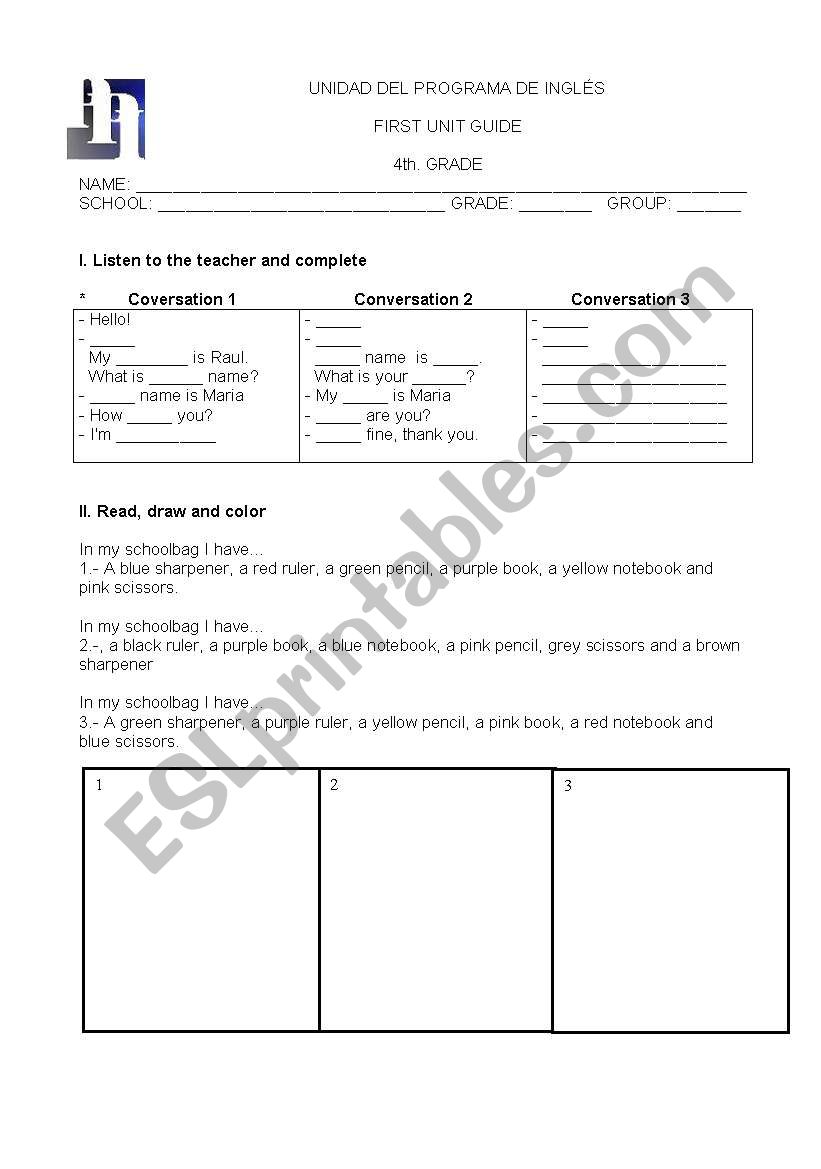 English guide for 4th grade worksheet