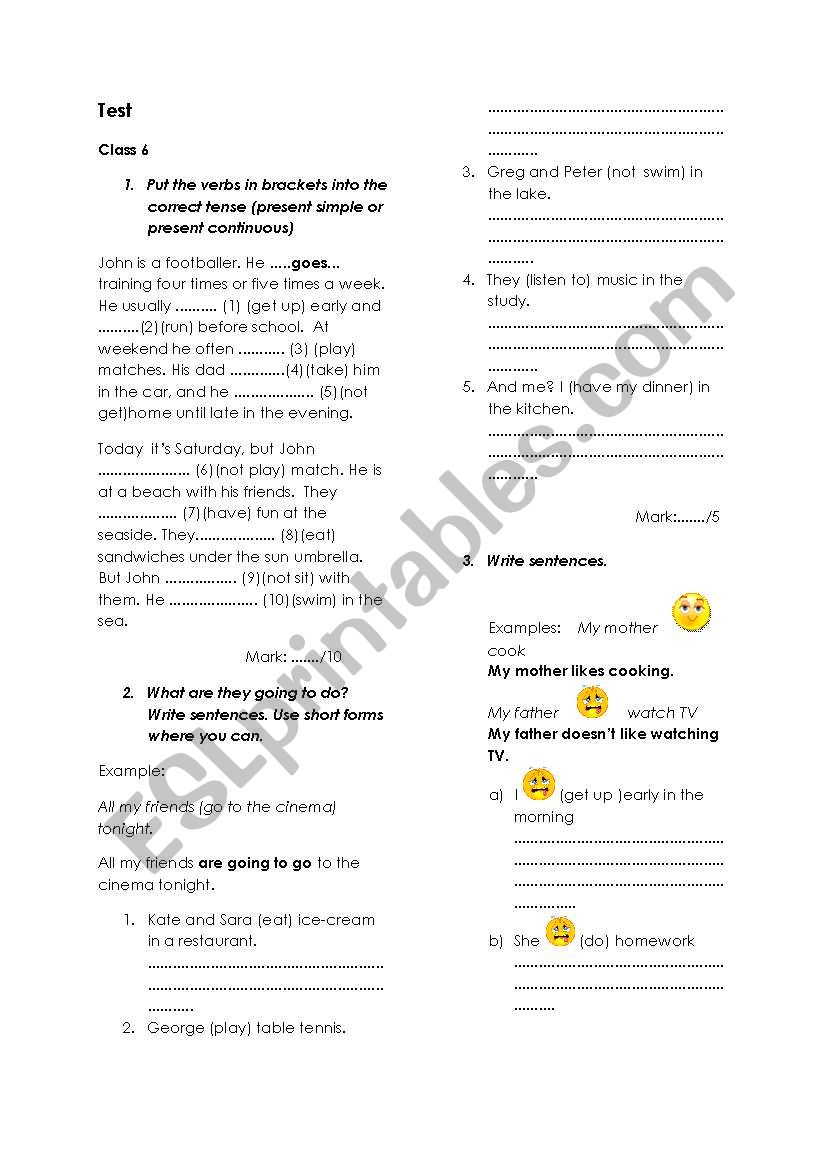 Test your English worksheet