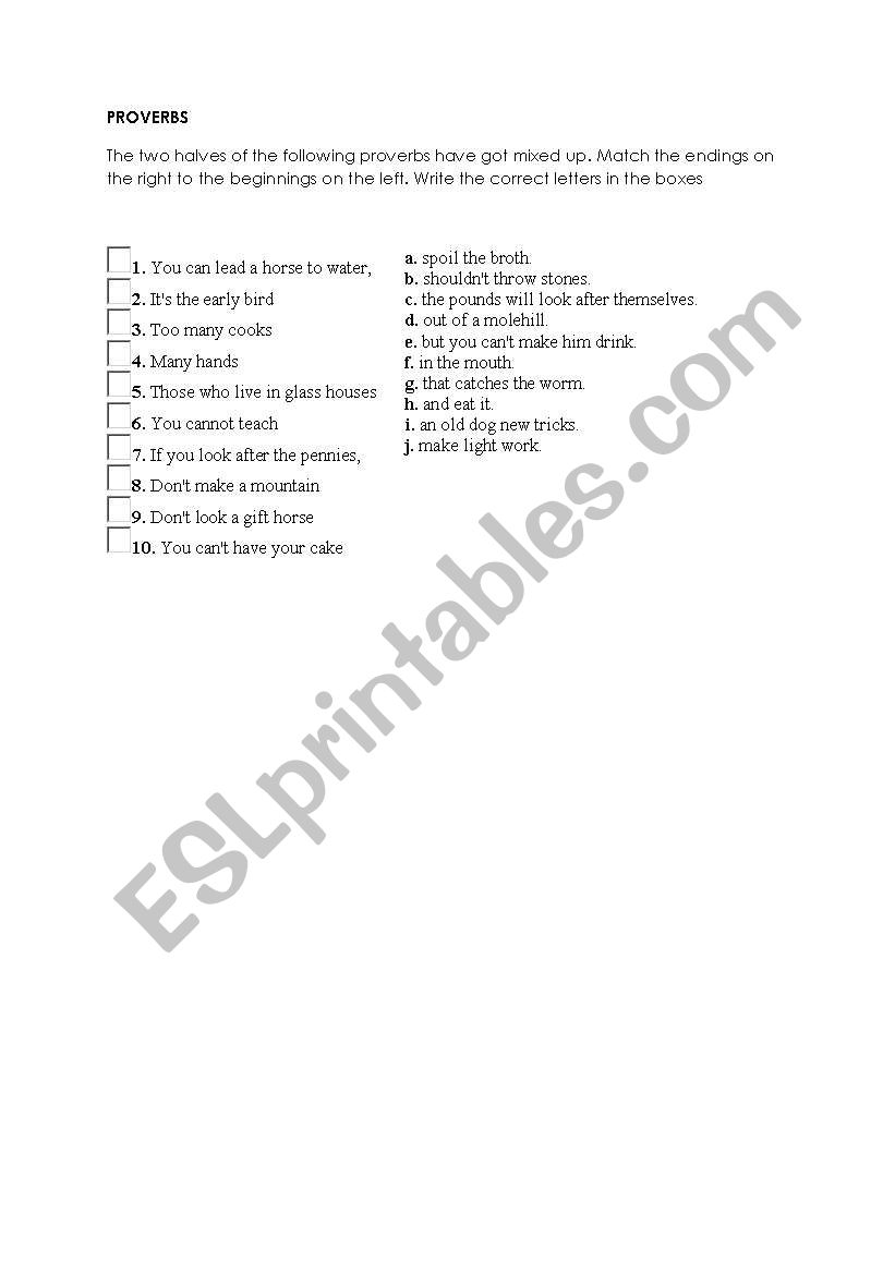 proverbs worksheet