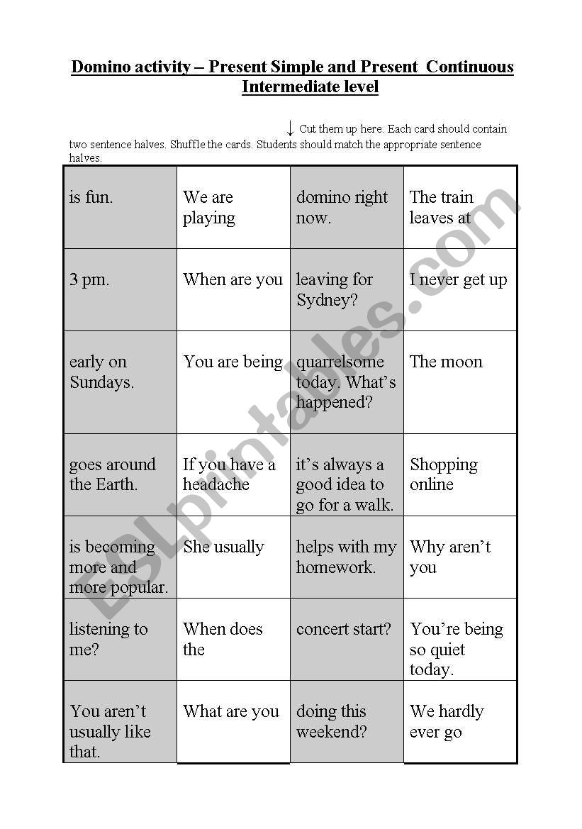 Domino activity (No. 7) - Present SImple and Present Continuous