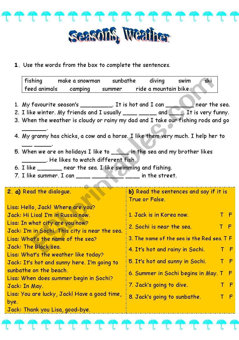 Seasons, weather. worksheet