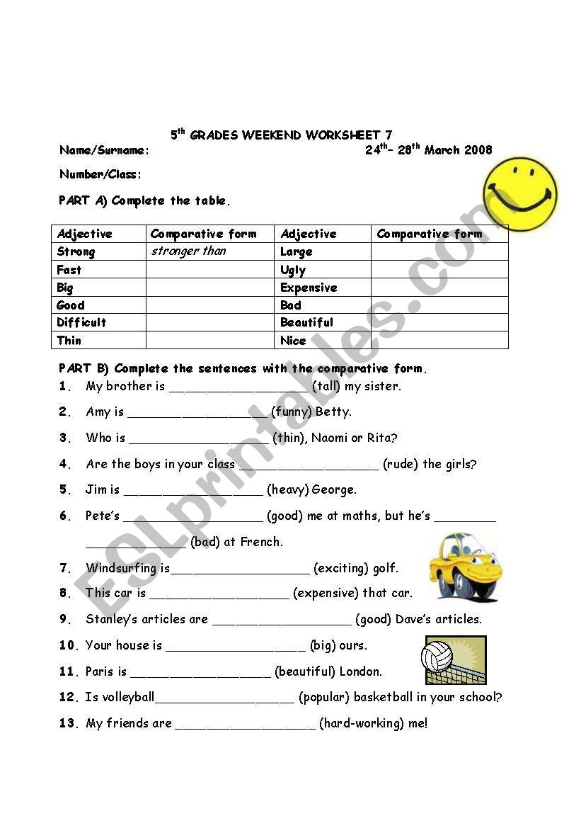 5th grades comparative / superlative worksheet