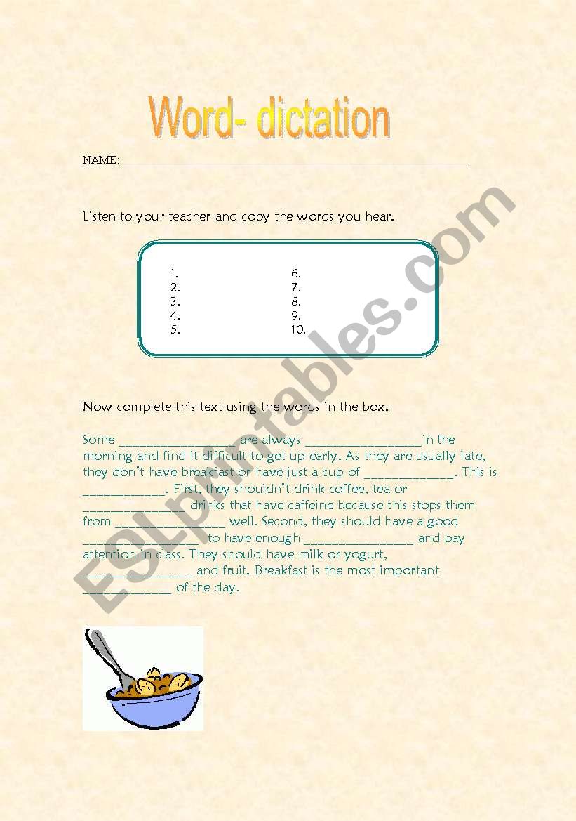 Breakfast ( word-dictation ) worksheet