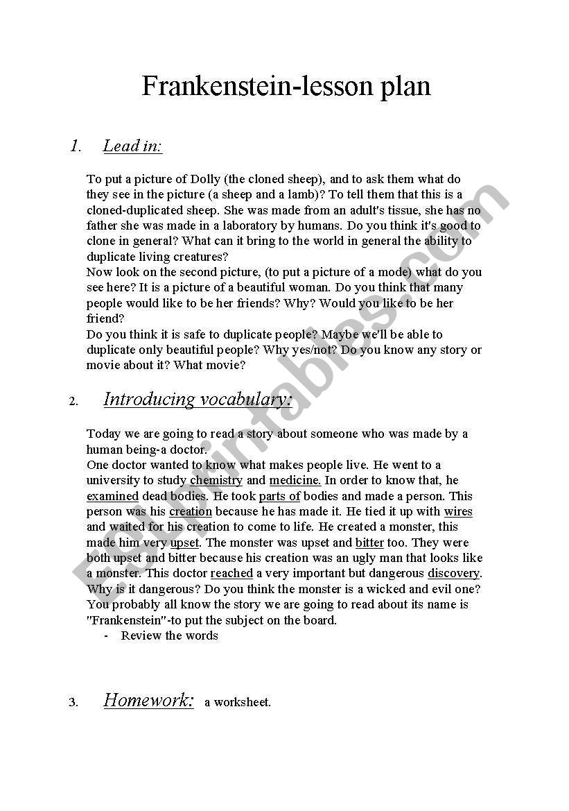 FRANKENSTEIN worksheet