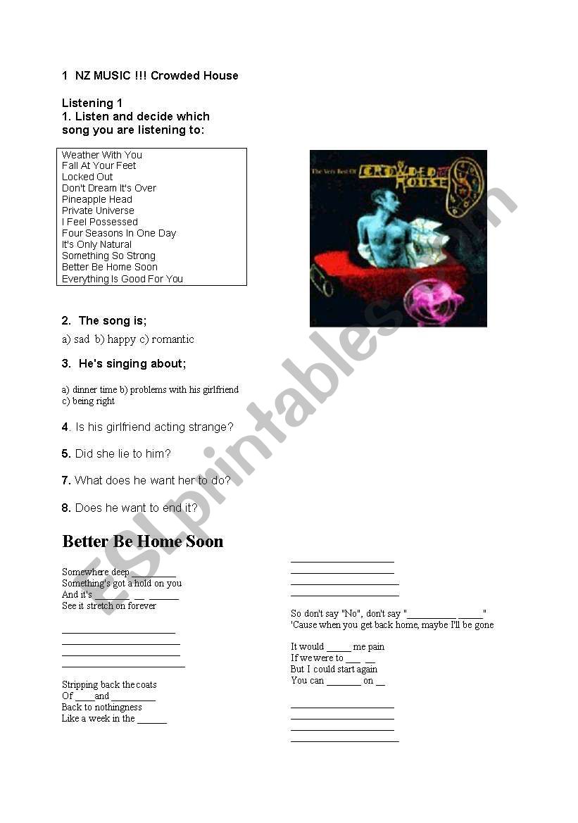 Crowded House Music worksheet