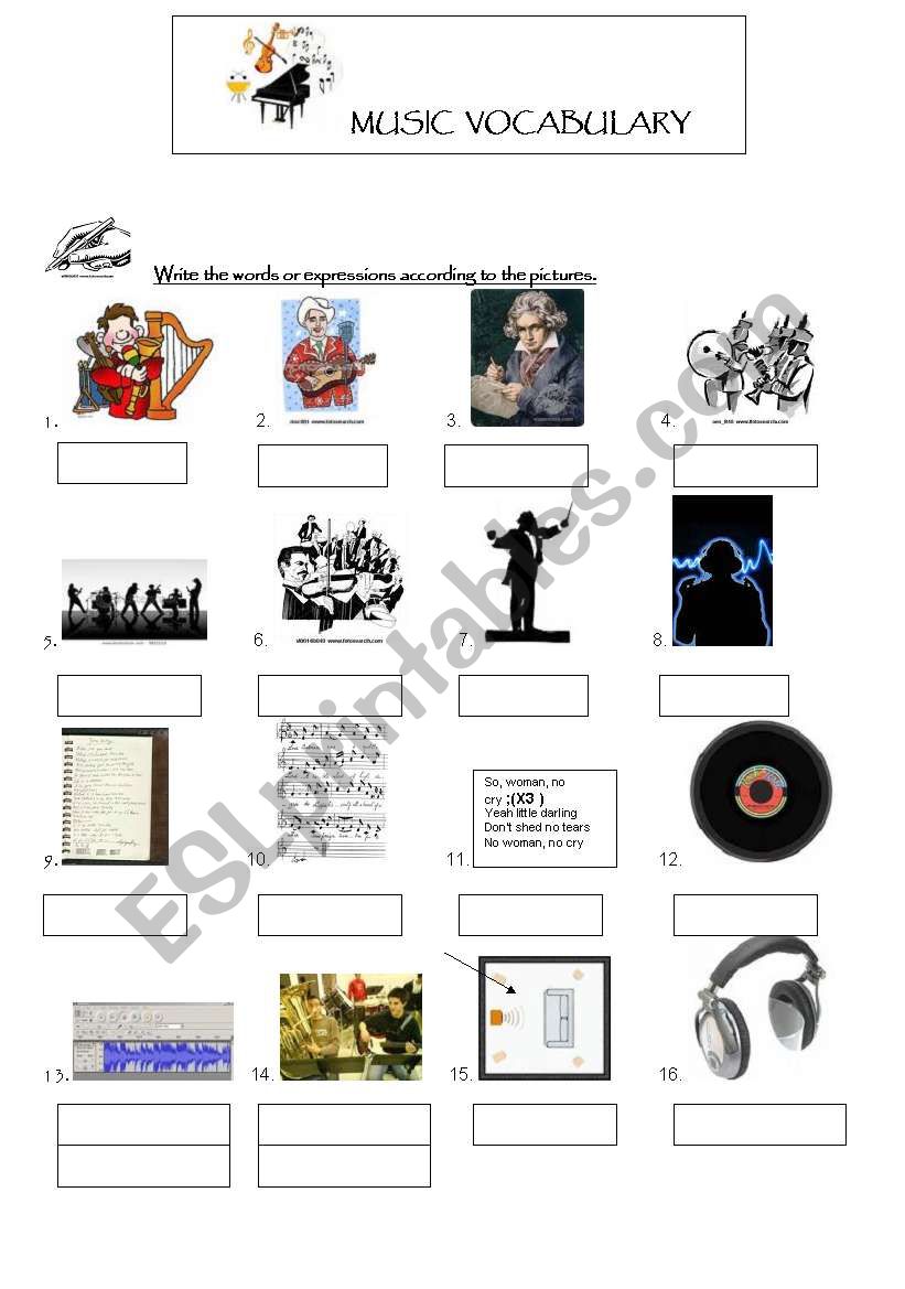 Music vocabulary worksheet