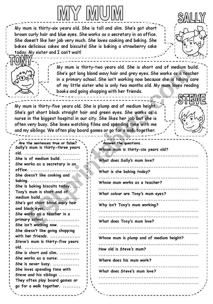 MY MUM - ESL worksheet by Kamilam