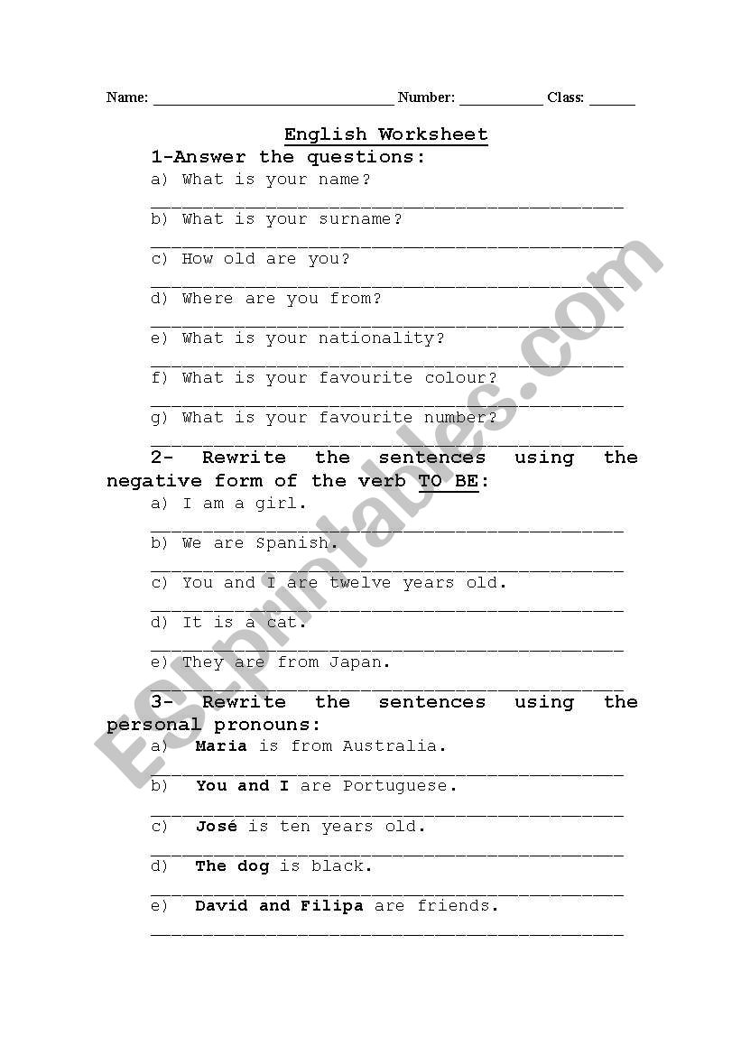 personal identification worksheet