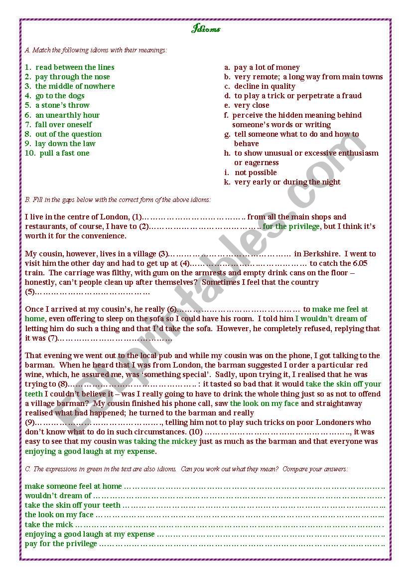 Idioms worksheet