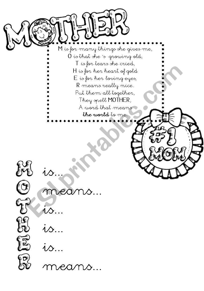 MOTHERS DAY POEM + ACTIVITY! worksheet