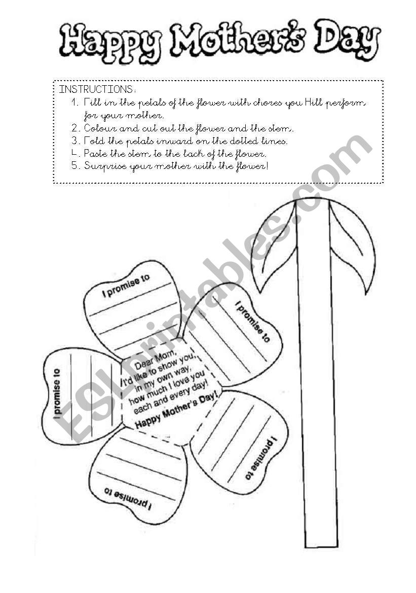 MOTHERÂ´S DAY CRAFT!!!! worksheet