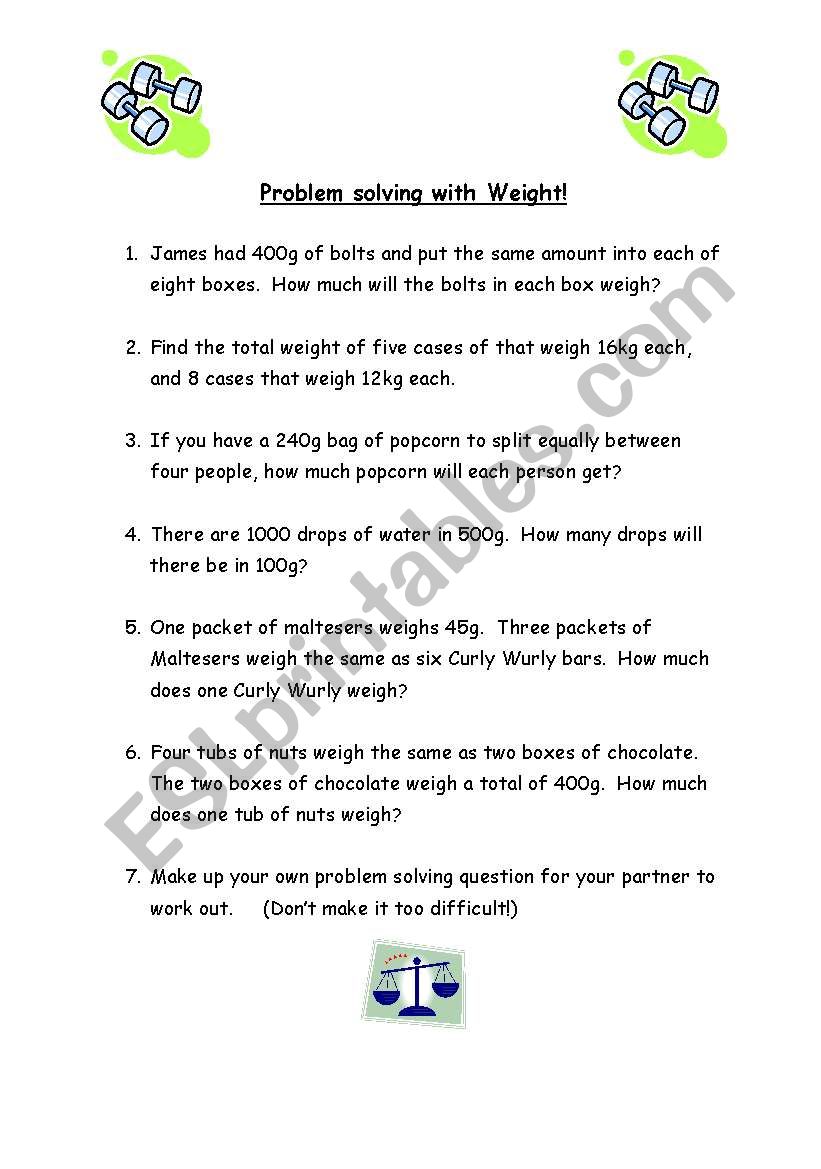 Maths Weight Word Problems worksheet