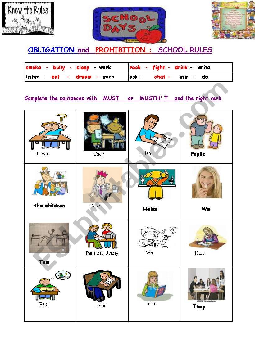 SCHOOL RULES : What must hey do and mustnt they do in class ? 