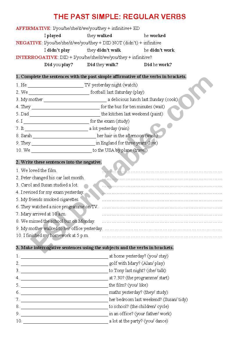 Past Simple Regular Verbs worksheet