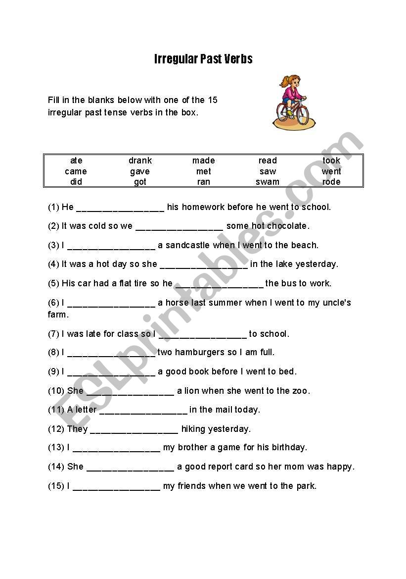 irregular past tense worksheet for kids