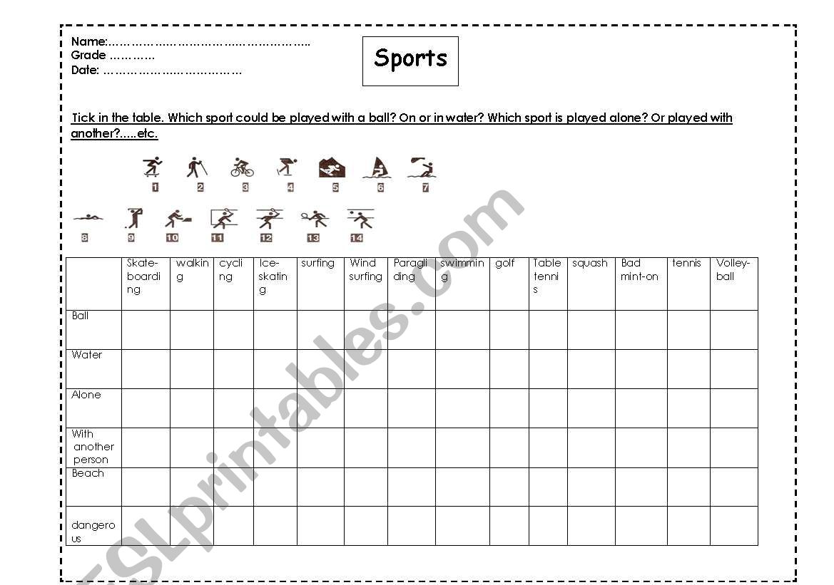 Sports worksheet