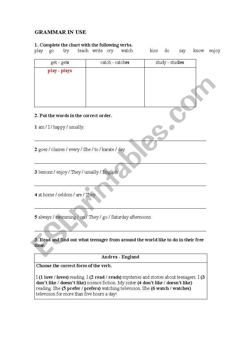 present simple worksheet
