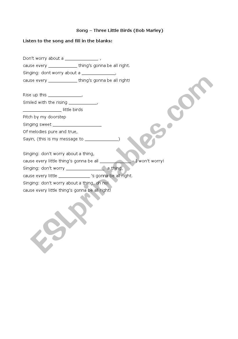 Three little Birds - Song worksheet