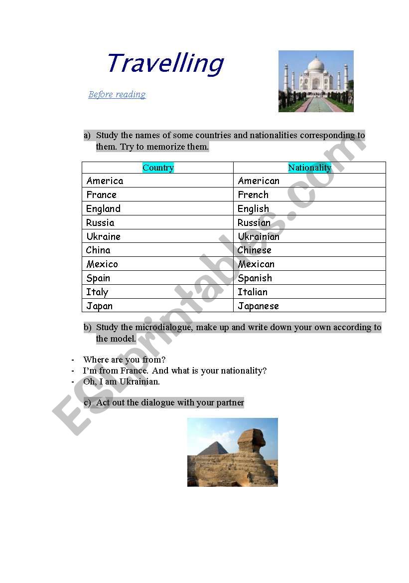 Travelling  Part 1 worksheet