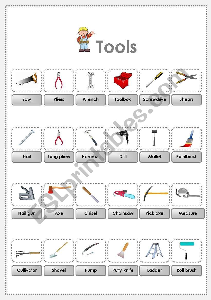 Tools Pictionary worksheet